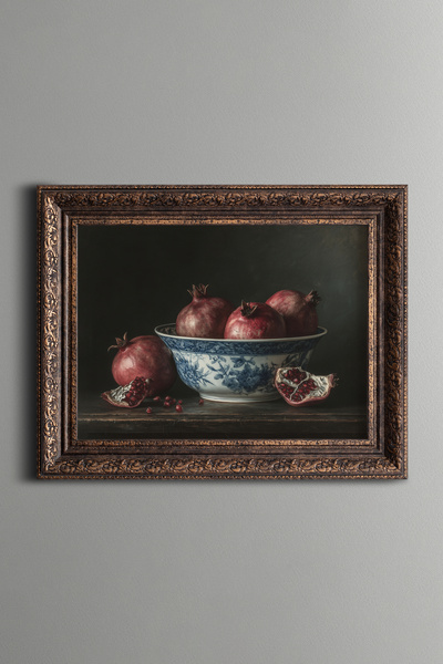 epiqart Still Life Pomegranate Composition - Vintage Patterned Painting - Thi...