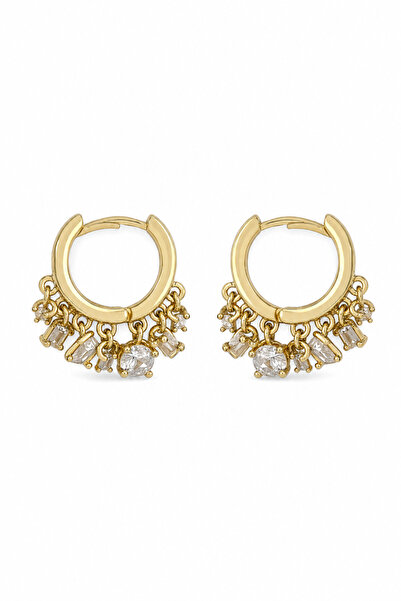 Jack Ferrero Yellow Color Stone Detailed Hoop Earrings Women's Bijouterie Jew...