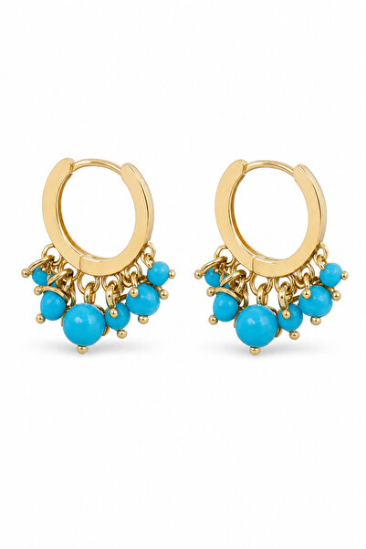 Jack Ferrero Stylish Hoop Earrings with Yellow-Tone Turquoise Stone Detail