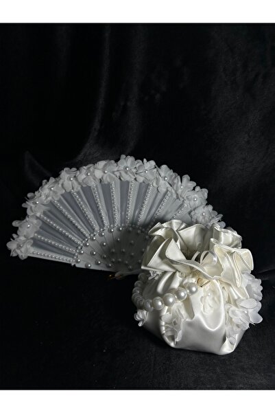 Bridal Luxe Three-Dimensional Floral Bridal Fan, Bridal Bag, and Albanian Han...