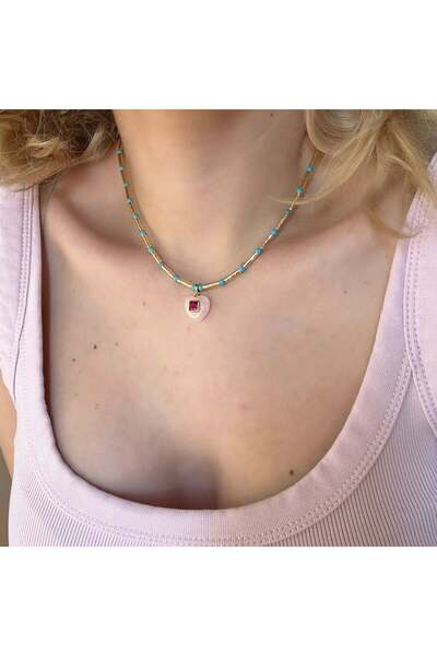 Alice İsstanbul Gold Pink Heart Pendant Necklace