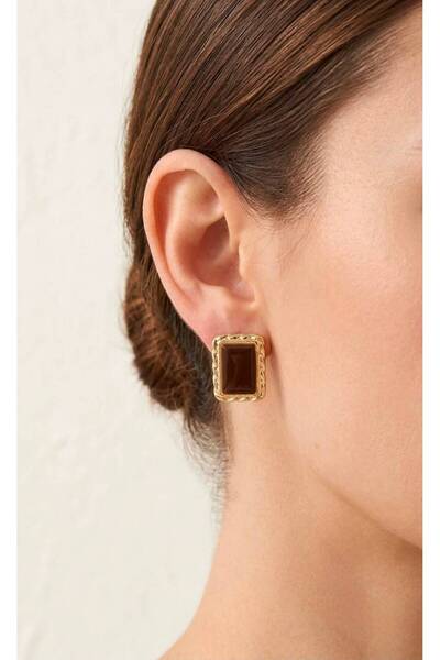 VAREVİA Gold Detail Natural Stone Look Earrings