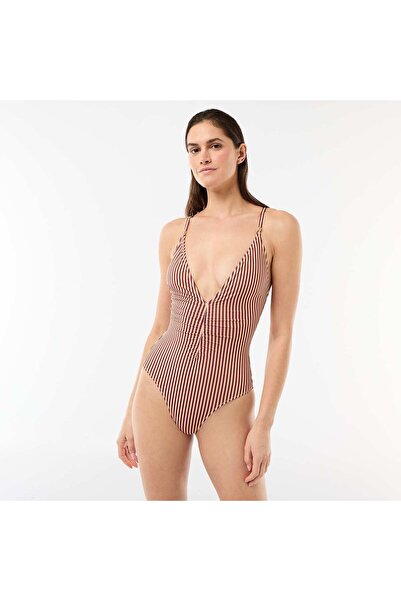 KIABI Plunge One-Piece Swimsuit with Jewelry Detail RED
