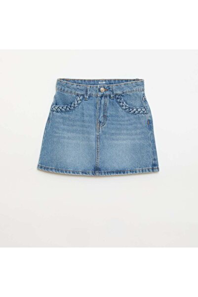 KIABI Denim skirt with braided pockets BLUE