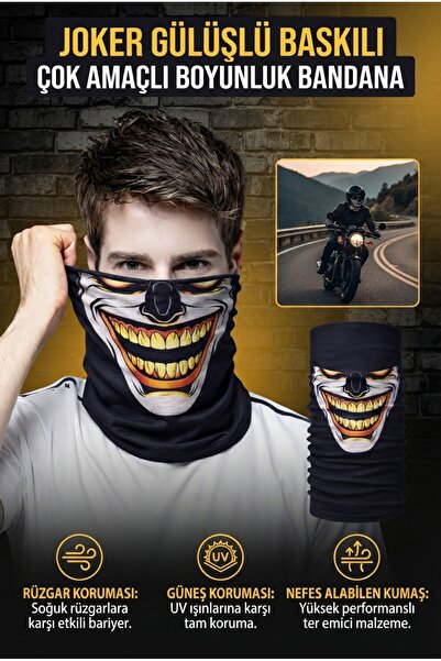 ALL FAST Joker Gülüşlü Baskılı Çok Amaçlı Buff Boyunluk | Bandana, Yüz Maskes...