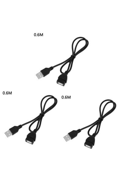 Choice4 black 0.6m 3pcs 1-5pcs USB 2.0 Cable Extension Cable 0.6m/1m/1.5m Wir...