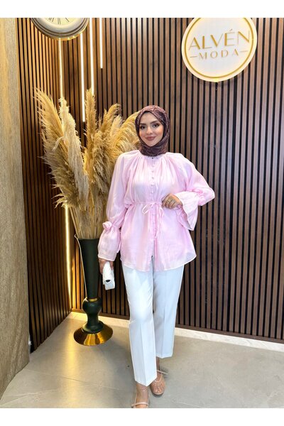 Fashionbox Sıla Rose Detailed Cotton Lined Shirt |   Powder