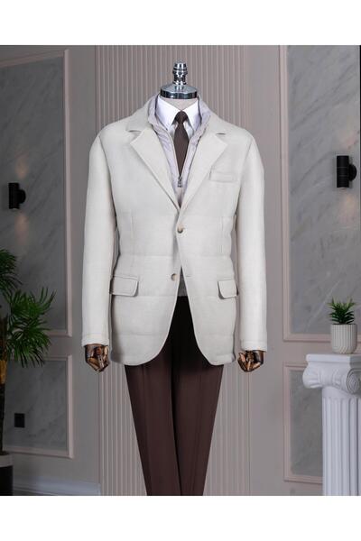 TerziAdemAltun Italian Style Slim Fit Quilted Buttoned Turn-Down Collar Men's...