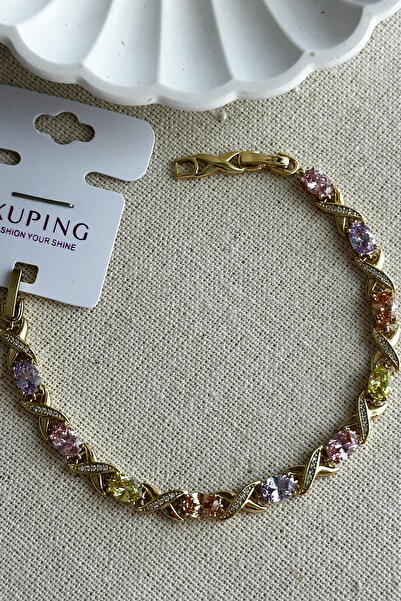 Xuping 14K Sonsuzluk Renkli Taşlı Kadın Bileklik I 17+2 cm Altın Renkli Kadın Bileklik
