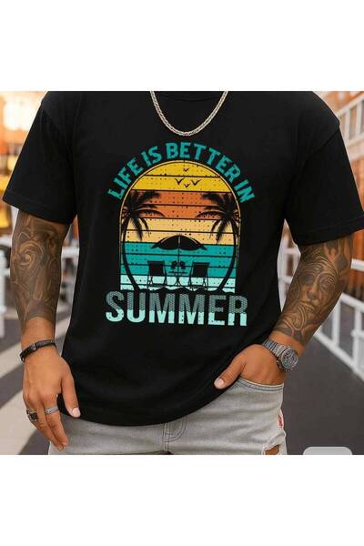 Astogria13 Summer Vibes Retro T-Shirt Men'S Black Elegant Fashionable And Tre...