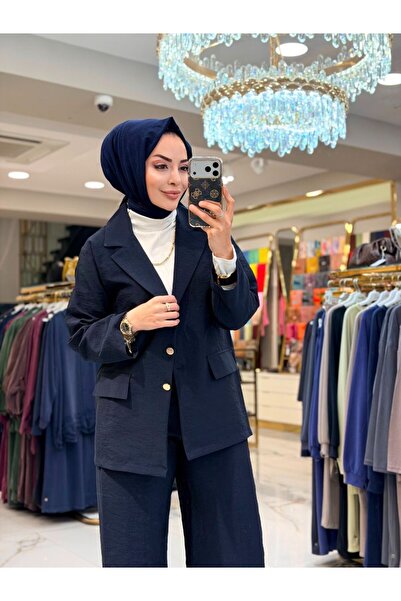 Nefise 250369-1 طقم سترة وبنطلون كاجوال باللون الأزرق الداكن