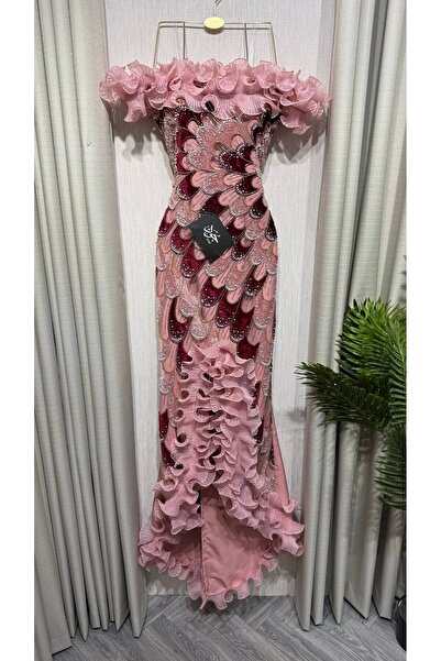 Jood Luxury Embroidery Ruffle Off-Shoulder Maxi Evening Dress