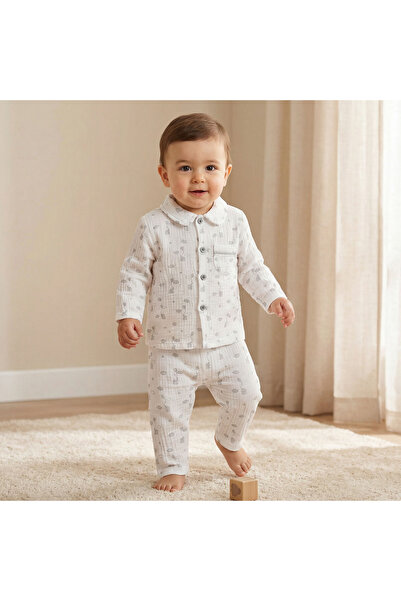 giggles Cotton Collared Neck Long Sleeve Pyjama Set with Print