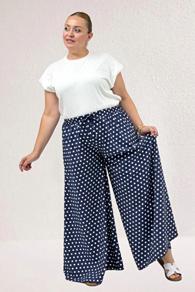 Eslina 69010 Plus Size Mango Trouser Skirt with Elastic Waist - Navy Blue Pol...