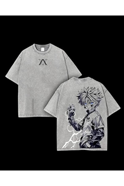 Toum Tricou oversize unisex vintage, lavabil, imprimat Anime Hunter x Hunter