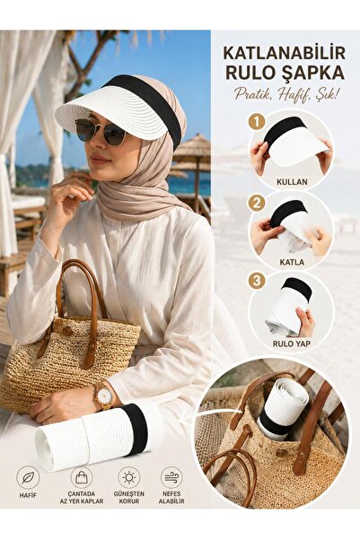Wearflawless Foldable Roll-Up Straw Visor Hat, Women's Summer Straw Sun Hat, ...