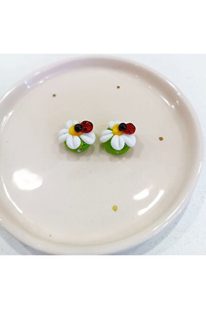 ADAMODART Handmade Murano Daisy Ladybug Beads (2 Pieces)