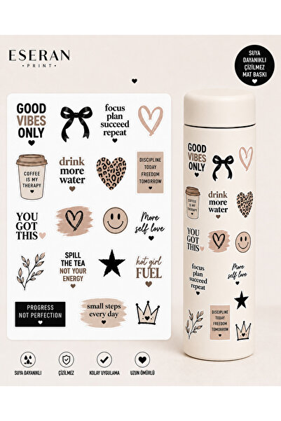 Eseran Print Termos Sticker Seti |Krem|