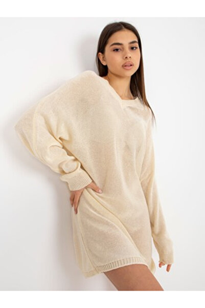 BADU Pulover Dama, BADU, Acril, Rochie oversize, Bej deschis, model BA-SW-C10...