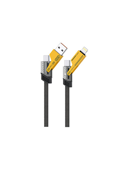 Xo NB283 Καλώδιο 4-σε-1, USB-C σε Lightning + USB-C σε USB-A, 60W, 1μ, γκρι
