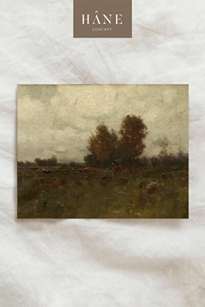 Hane Concept Vintage Autumn Field Poster, Dark-Toned Classic Nature Scenery