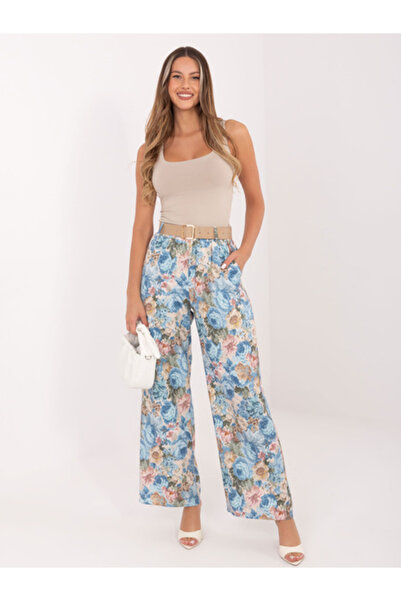 rue parıs Pantaloni Dama Lunga, Floral, RUE PARIS, Albastru