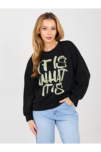 rue parıs Women's Sweatshirt, RUE PARIS, Polyester, Long Sleeve, Black, model...