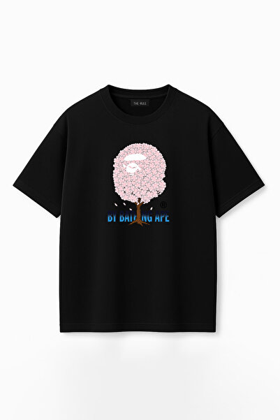THE RULE Unisex Bathing Ape Sakura Printed Oversize 100% Cotton Wide Cut Text...