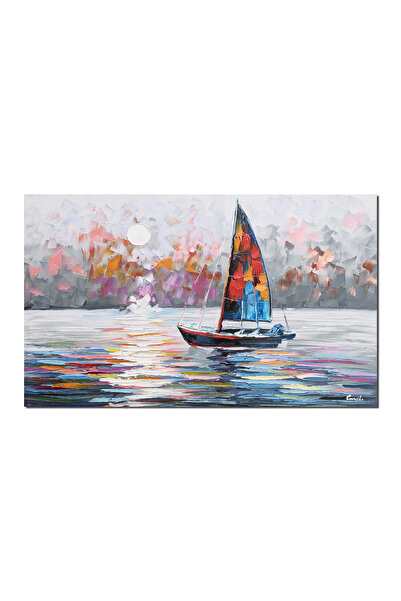 artnova Ръчно рисувана картина, Ветроходен кораб в морето, стилизирана, 100x6...