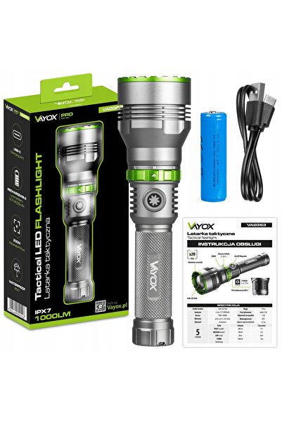 Vayox LATARKA LED TACTICĂ ZOOM REÎNCĂRCABILĂ USB-C IPX7 1000lm LAMPĂ PRO
