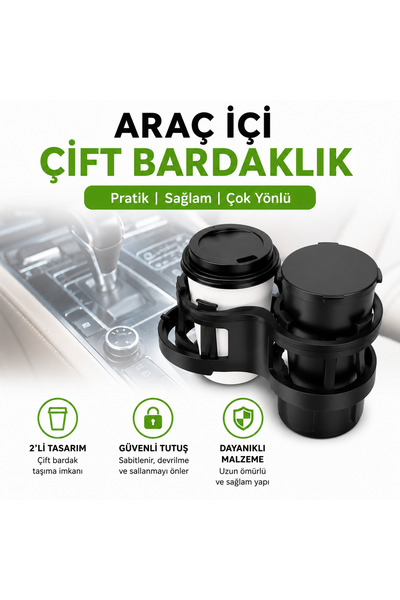 instatech Araç İçi Bardaklık Çift Genişletici Ayarlanabilir Oto Bardak Tutucu...