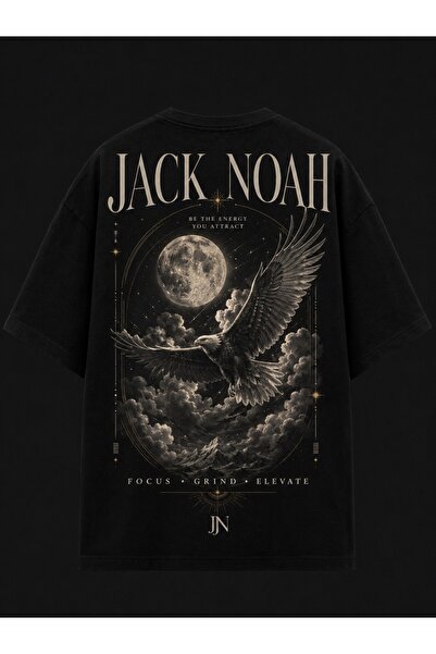 Jack & Noah Ανδρικό μαύρο άνετο μπλουζάκι με στάμπα oversize