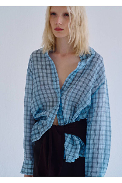 MANGO Woman Checked-texture lyocell shirt