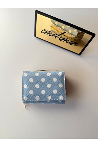 emelimin Women's Baby Blue-Cream Polka Dot Zippered Mini Wallet |   Multi-Com...