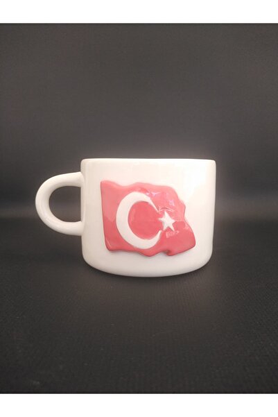Zümrüdüanka Seramik Turkish Flag Embossed Handmade Ceramic Mug