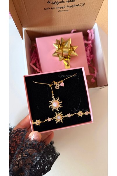 Alis Accessory Pembe güneş çiçeği kolye ve bileklik seti