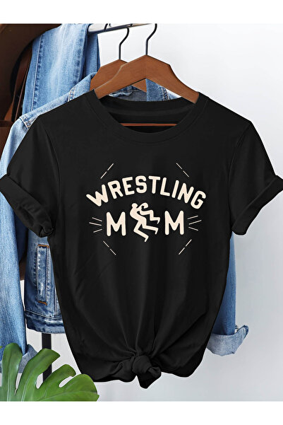 KYMC07 تي شيرت مطبوع عليه حروف "Wrestling Mom"، قميص كاجوال بأكمام قصيرة وياق...