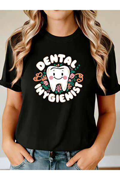 45 BPM Women's Hygienist T-Shirt - Letter Print Short Sleeve Crew Neck Top, N...
