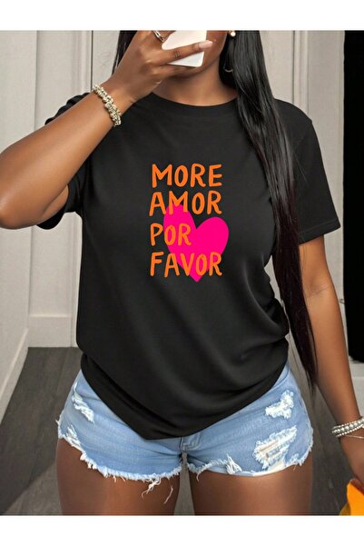 Astogria13 cotton Blend Casual T-Shirt with More Amor Por Favor Print, Soft C...