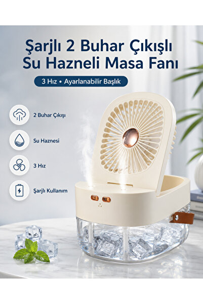 EN SİGA Şarjlı 2 Buhar Çıkışlı Su Hazneli Masa Fanı 3 Hız Ayarlanabilir Başlıklı