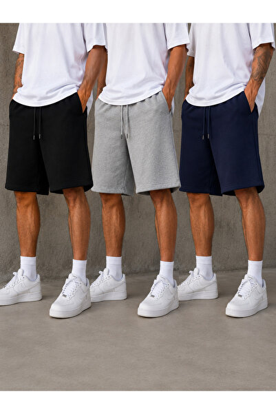 CAONNES 3-Pack Men's Shorts (Black-Grey-Navy Blue) Summer Shorts Comfortable ...