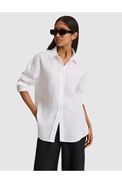 Pierre Cardin White Oversize Long Sleeve 100% Linen Shirt 50321208-Vr013