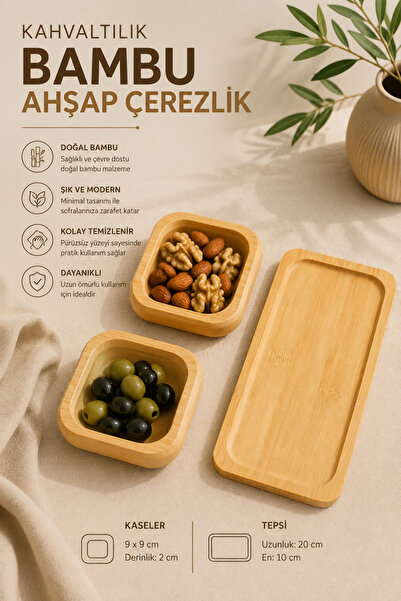 Monrize Concept Bamboo Breakfast Snack Bowl Set of 2 Wooden Bowls and Present...