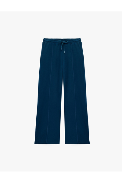 Koton Three-Thread Waist Tie Elasticated Wide-Leg Sweatpants with Stitching D...