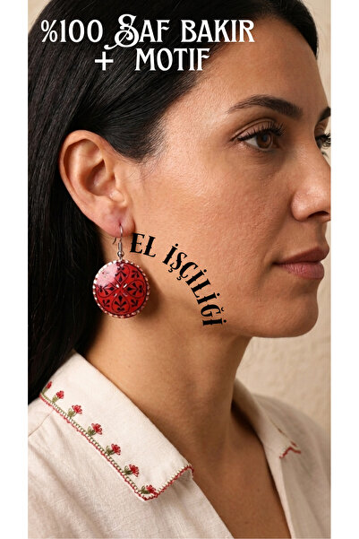 Store Handmade Bohemian Earrings with Copper Red Motifs