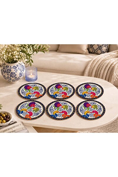nesnelgift Colorful Fish Patterned Coasters Set of 6 – 9 Cm, 3 mm Mdf, Uv Pri...