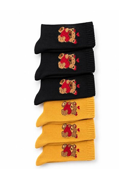 Love Teddy Ayıcık Desenli Unisex Pamuklu Soket Çorap 6’lı Paket (36-40)
