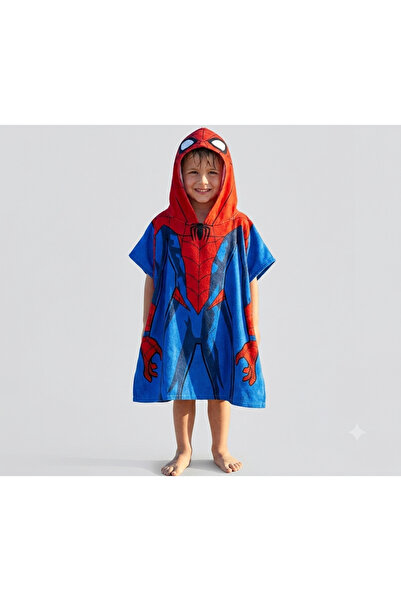 Sibel Günay Butik Hooded Spiderman Patterned Children's Poncho 61X58 cm |   3...