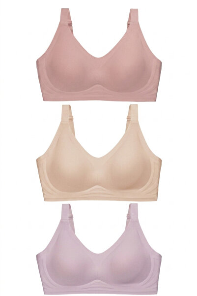 macsoo Women's 3-Pack Seamless Laser Cut Bra Set (Dried Rose - Cream - Lilac)
