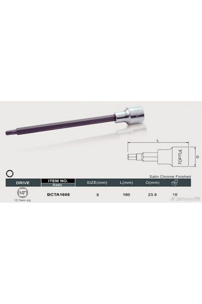 TOPTUL Long tubular hex bit 1/2